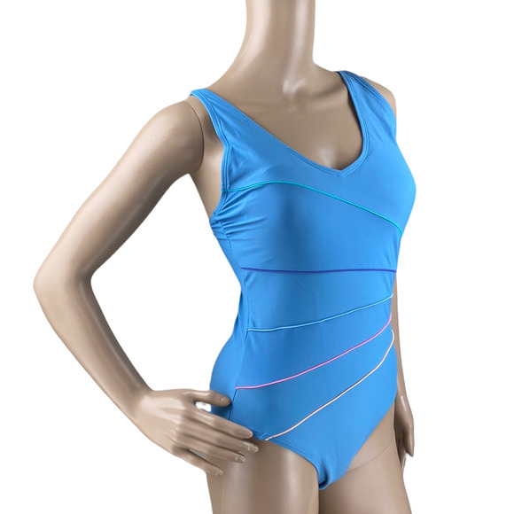 New Miss Adola Women Light Blue Stripes One Piece Padded Swimwear Swimsuit 8 - Picture 3 of 6